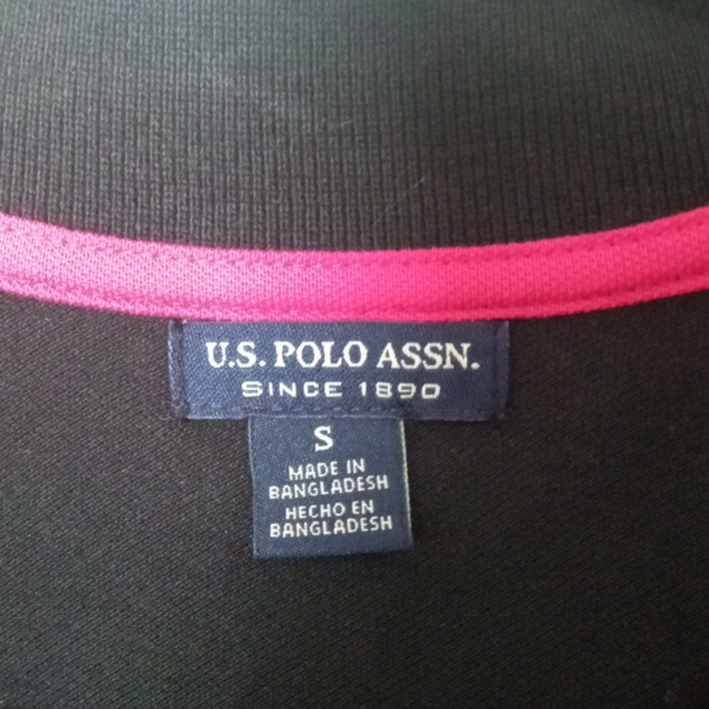 U.S. Polo Assn. Black Mini Polo Dress with Pink Trim, Sporty, Classic,Comfort, - Picture 2 of 7